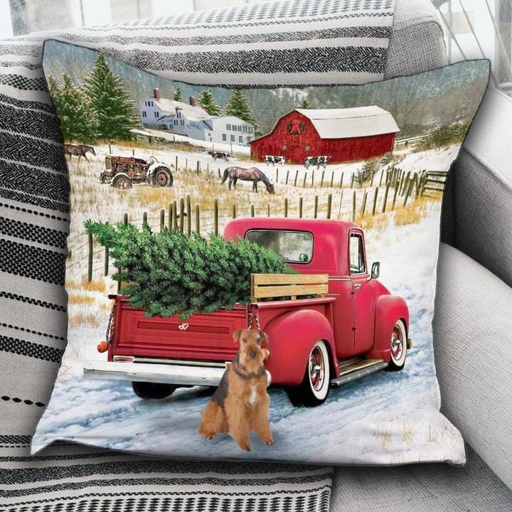 Personalized Christmas Couple Airedale Terrier Dog Lover Country Road Xmas Gift Canvas Pillow