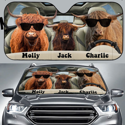 Super Funny Cool Highland Cow Cattle Driving Car Personalized Auto Sunshade LPL01JUL23TP3