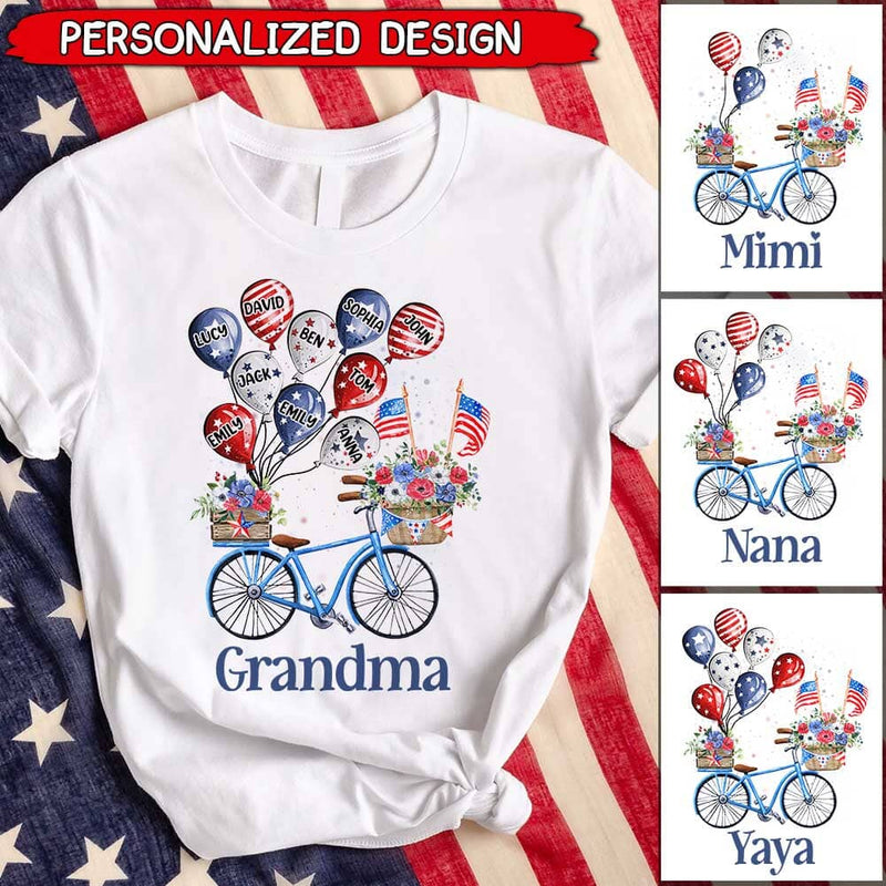 Discover Grandma Mom Bike With Little Balloon Kids American Flag Pattern Personalized T-Shirt