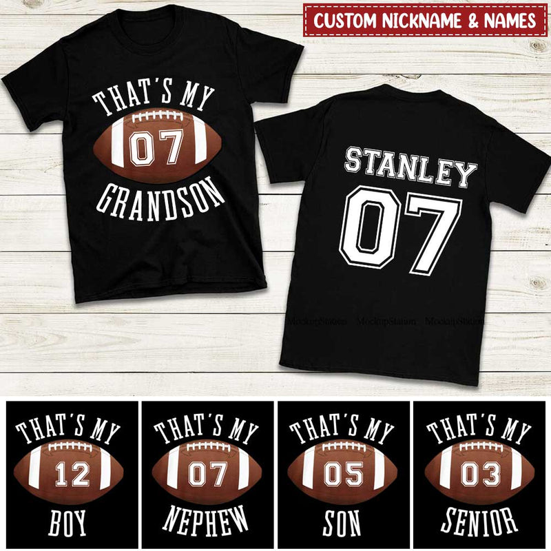 Discover Love Sport Custom Name Number That's My Grandson Son Personalized Double Sided T-Shirt