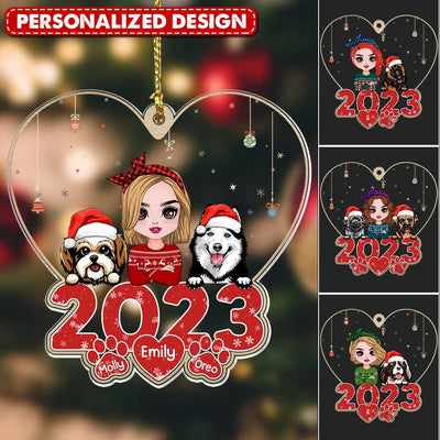 Christmas Pretty Dog Mom With Little Puppy Pet On 2023 Personalized Ornament LPL01SEP23TP1