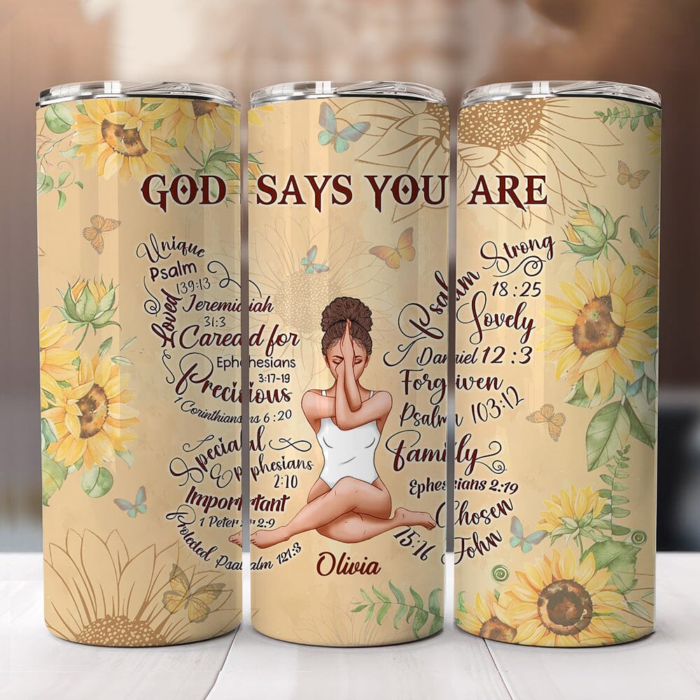 Praying Woman, God Says You Are Christian Bible Verse Personalized Skinny Tumbler LPL02DEC23NY1 Tumbler With Straw HumanCustom - Unique Personalized Gifts Made Just for You 40OZ 