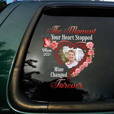 Memorial Upload Photo Heart Butterfly, The Moment Your Heart Stopped Mine Changed Forever Personalized Sticker Decal LPL03APR23TP3 Decal Humancustom - Unique Personalized Gifts