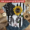 Sunflower American Flag Love Cow Highland Holstein Cattle Farm Personalized 3D T-shirt LPL03JUN23TP1