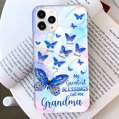 Blue Butterfly Nana Auntie Mom Kids, My Greatest Blessings Call Me Grandma Personalized Phone Case LPL03MAY24KL2