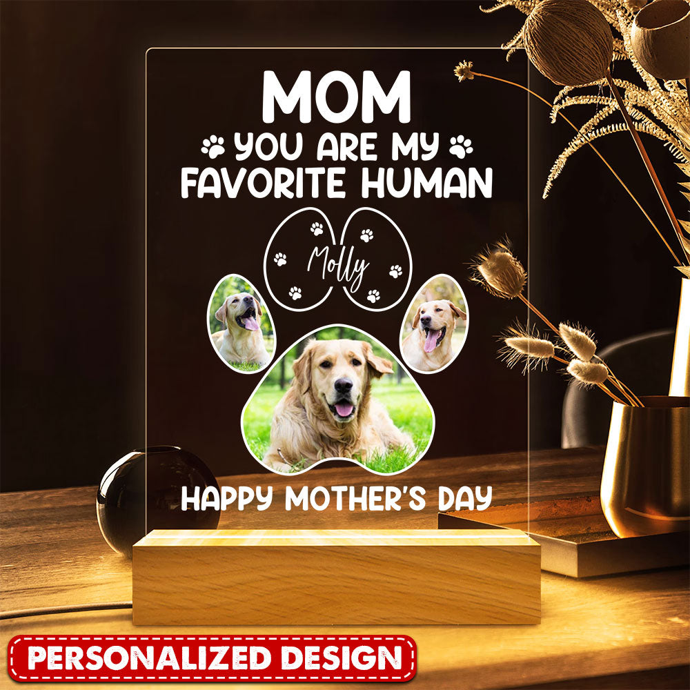 Custom Pet Photo Happy Mother's Day, Mom You Are My Favorite Human Personalized Acrylic Plaque Led Lamp Night LPL04APR24TP2