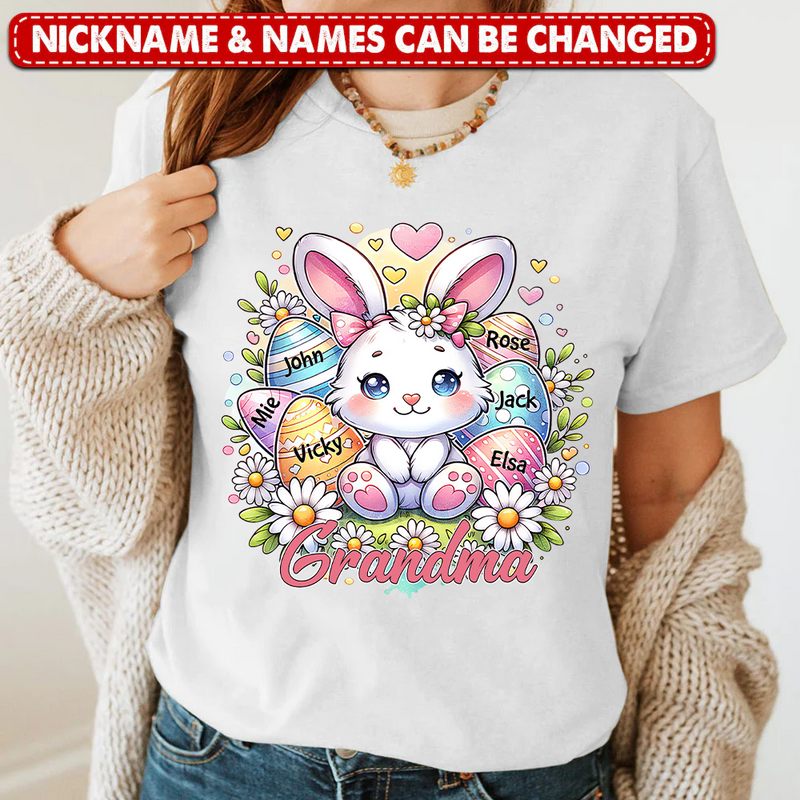 Cute Easter Bunny Grandma Mom Pastel Egg Kids Personalized Shirt