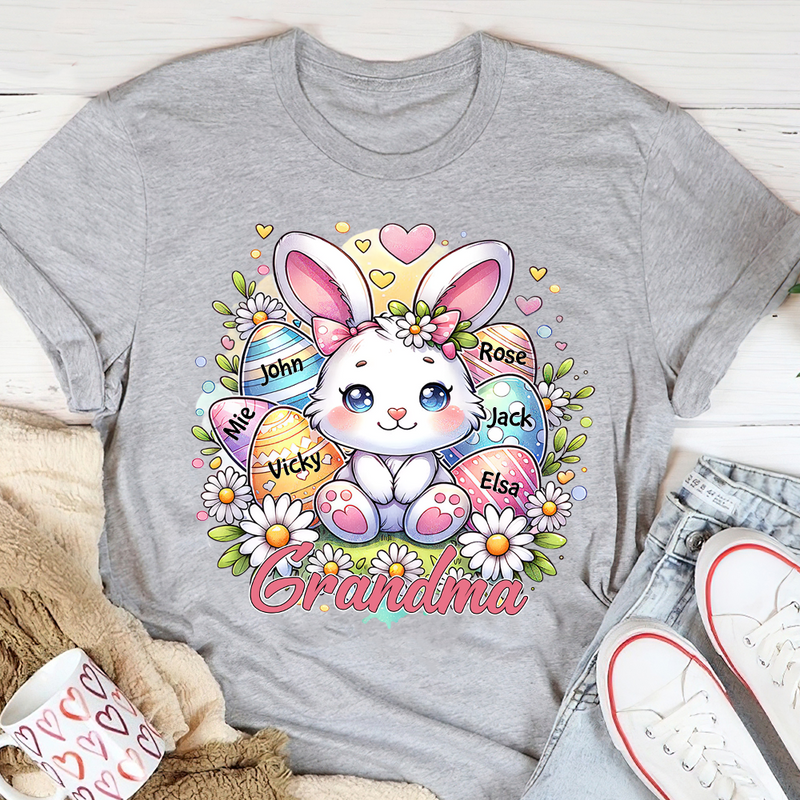 Cute Easter Bunny Grandma Mom Pastel Egg Kids Personalized Shirt