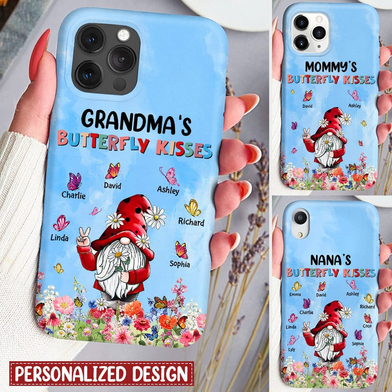 Red Gnome Grandma Auntie Mom's Butterfly Kisses Personalized Phone Case