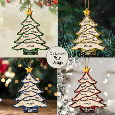 Colorful Christmas Pine Tree My Grandkids Kids 2023 Personalized Ornament LPL04OCT23NY1 Wood Custom Shape Ornament HumanCustom - Unique Personalized Gifts Made Just for You Pack 1