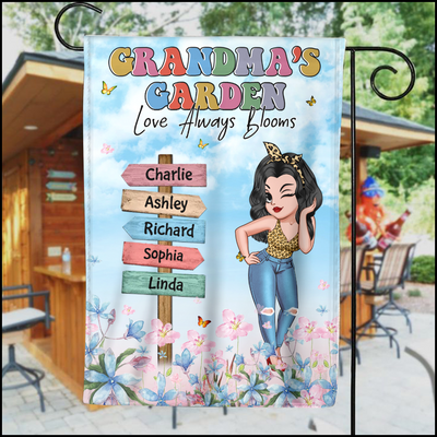 Pretty Sassy Grandma Mom's Garden Love Always Blooms Personalized Garden House Flag LPL05MAR24KL1