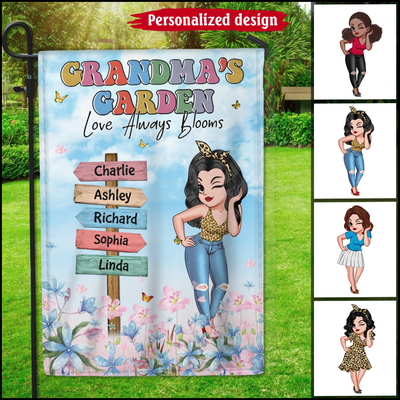 Pretty Sassy Grandma Mom's Garden Love Always Blooms Personalized Garden House Flag LPL05MAR24KL1
