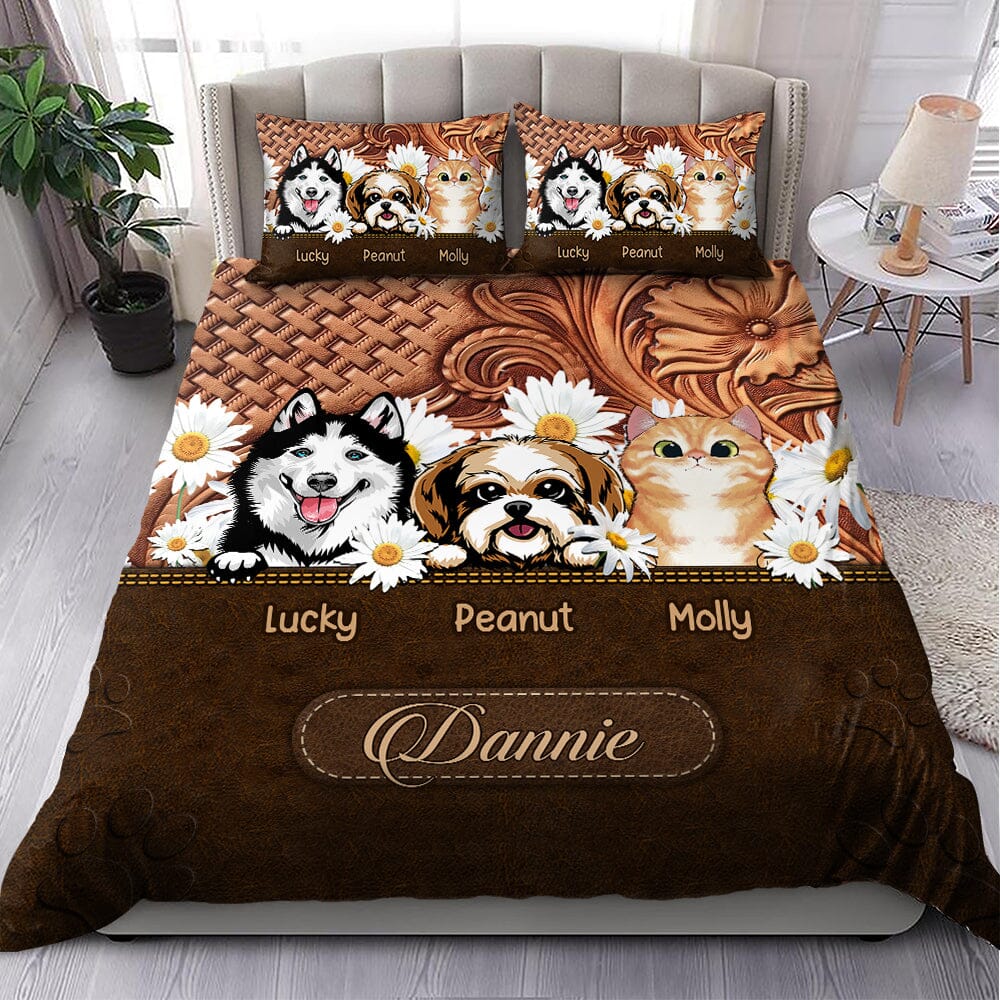 Daisy Flower Cute Puppy Kitten Pet Dog Cat Leather Pattern Personalized Bedding Set LPL06DEC23TT1 Bedding Set HumanCustom - Unique Personalized Gifts Made Just for You US TWIN 