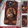 Love Horse Breeds Custom Name Hoofprint Leather Pattern Personalized Phone Case LPL07JUL22NY2