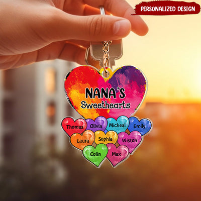 Vibrant Heart Paint Grandma Mom Kids Personalized Keychain LPL08APR24NY1