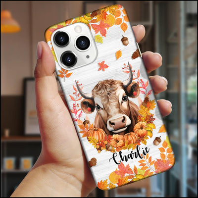 Fall Season Leaves Cow Highland Holstein Personalized Phone Case LPL08AUG23KL2