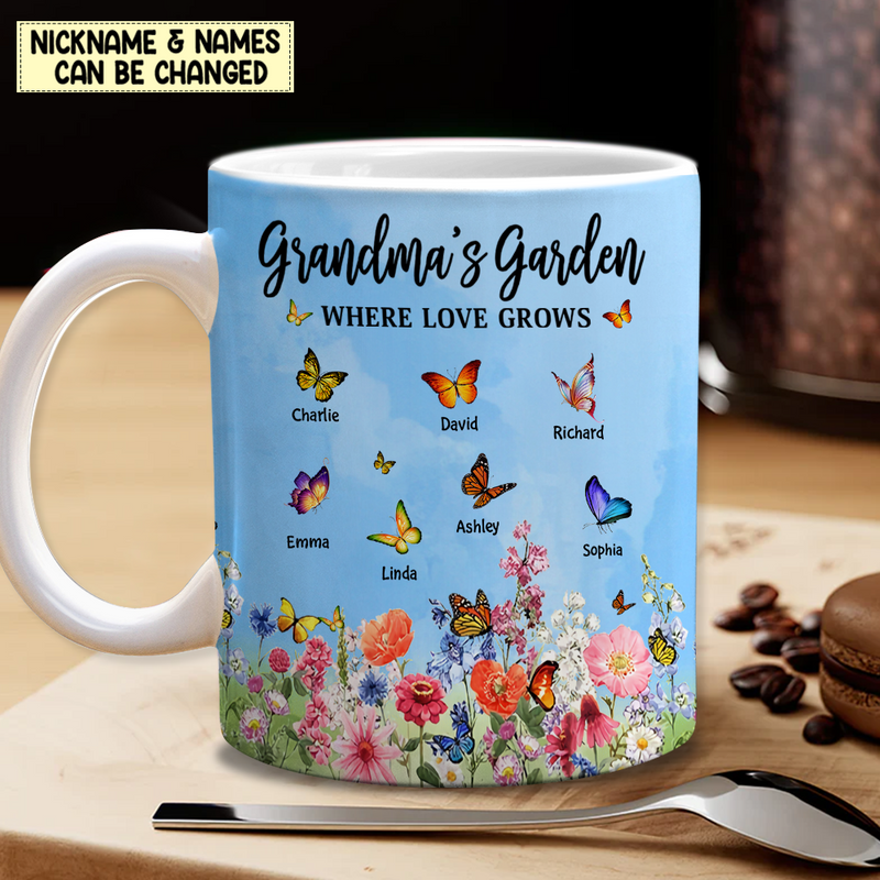 Discover Grandma Auntie Mom's Garden Butterfly Kids, Where Love Grows Personalized Mug