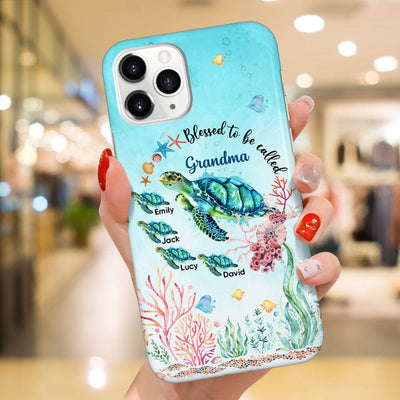 Lovely Sea Turtle Grandma Auntie Mom Kids, Blessed To Be Called Nana Personalized Phone Case LPL08MAY23TP2 Silicone Phone Case Humancustom - Unique Personalized Gifts