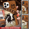 Love Cow Breeds Cattle Farm Custom Name Leather Texture Personalized Phone Case LPL09DEC22TP2 Silicone Phone Case Humancustom - Unique Personalized Gifts Iphone iPhone 14