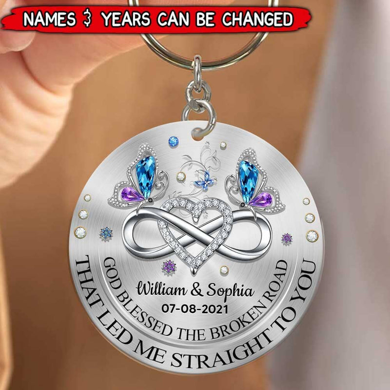 Discover Sparkling Heart Infinity Butterfly Couple, God Blessed The Broken Road Personalized Acrylic Keychain