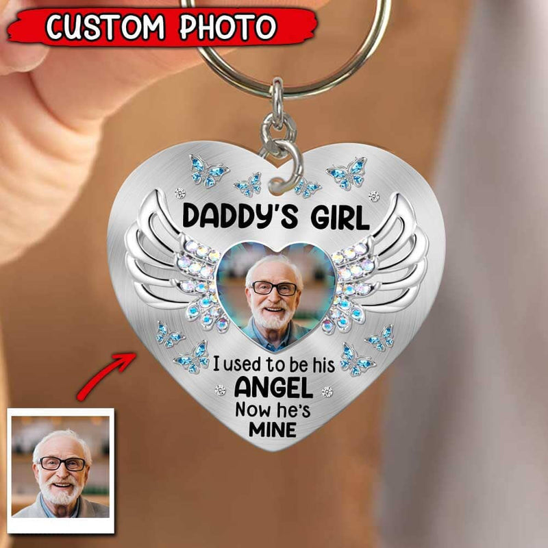 Discover Memorial Upload Photo Heart Wings, Daddy's Girl He Is Mine Personalized Acrylic Keychain
