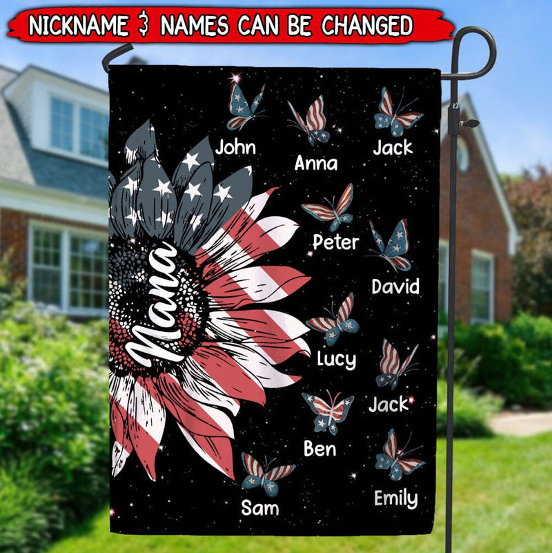 Discover 4th July Sunflower Nana Auntie Mom Butterfly Kids, Happy Independence Day Personalized House Garden Flag