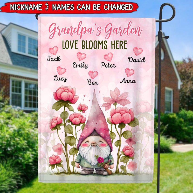 Discover Lovely Grandpa Grandma Mom Dad Garden Sweet Heart Kids, Love Blooms Here Personalized House Garden Flag