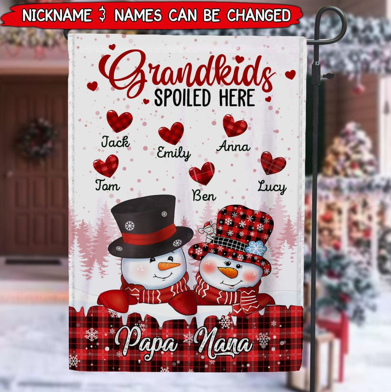 Discover Red Snowman Nana Papa House, Grandkids Spoiled Here Personalized Flag