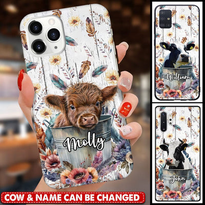 Love Cow Baby Highland Holstein In A Bucket Love Cattle Farm Personalized Phone Case LPL13JUN23TP1