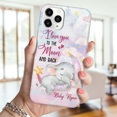 Baby Elenphant Sleeping On Moon, I Love Ypu To The Moon And Back Personalized Phone Case LPL13MAR23TP4 Silicone Phone Case Humancustom - Unique Personalized Gifts