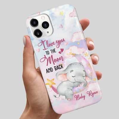 Baby Elenphant Sleeping On Moon, I Love Ypu To The Moon And Back Personalized Phone Case LPL13MAR23TP4 Silicone Phone Case Humancustom - Unique Personalized Gifts