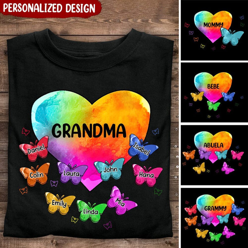 Discover Colorful Heart Grandma Auntie Mom Butterfly Kids Personalized Unisex T-Shirt