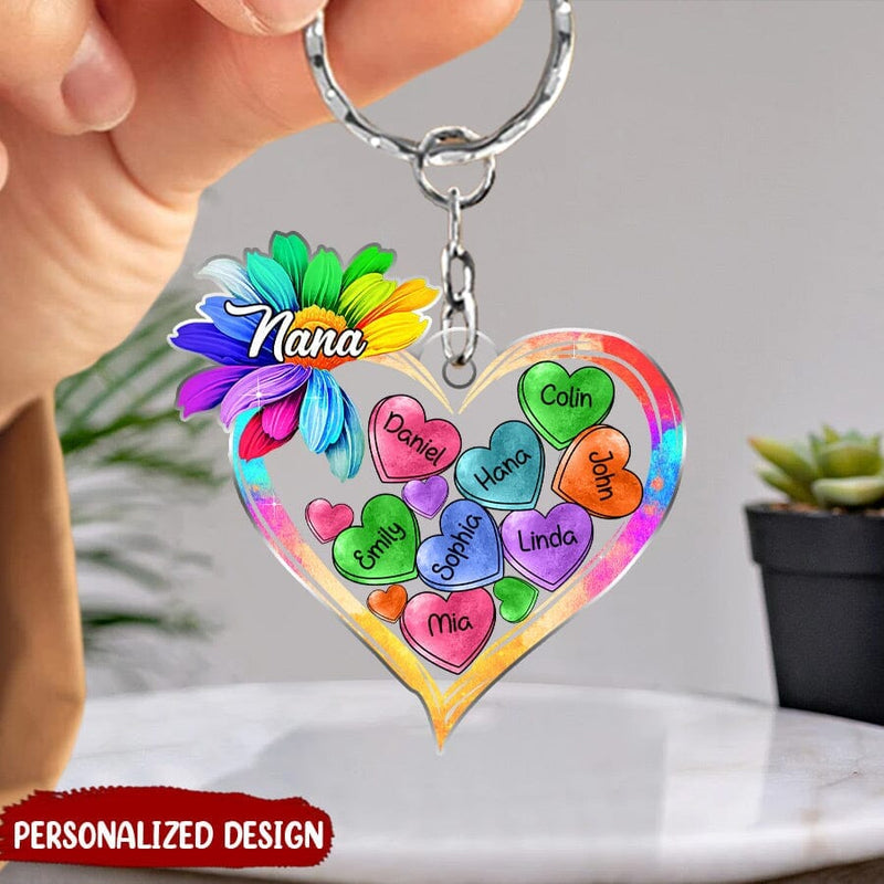 Discover Colorful Sunflower Grandma Mom Heart Loads Of Love, Mother's Day Personalized Acrylic Keychain