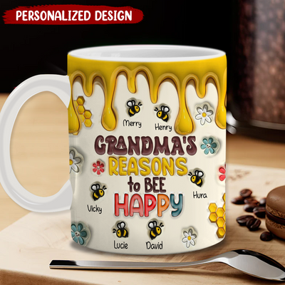 Honey Dripping Grandma Mom's Reasons To Bee Happy LittleF Flying Bee Kids Personalized 3D Inflated Effect Printed Mug LPL15APR24KL2