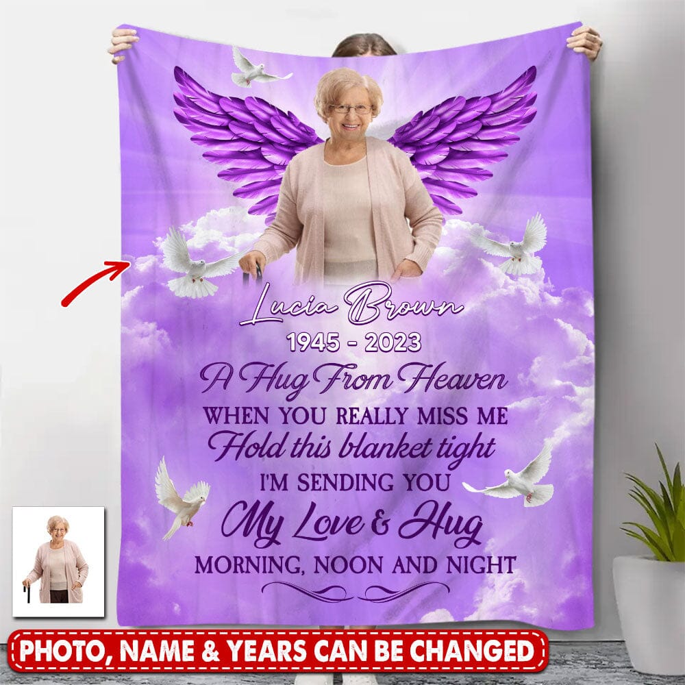 Purple Heaven Upload Photo, A Hug From Heaven Personalized Memorial Blanket LPL15DEC23TP1 Fleece and Sherpa Blanket HumanCustom - Unique Personalized Gifts Made Just for You Fleece Blanket 30''X40'' 