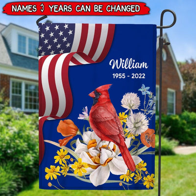 Memorial Red Cardinal American Flag 4th Of July Personalized Flag LPL15MAY23TP2 Flag Humancustom - Unique Personalized Gifts Garden Flag (11.5" x 17.5")