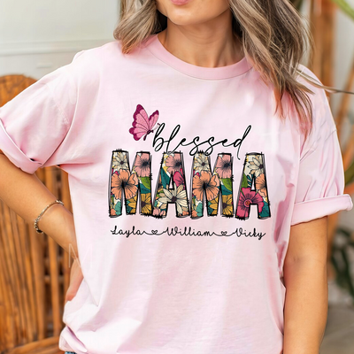 Floral Butterfly Blessed Nana Mom Little Kids Personalized Shirt LPL16APR24KL2