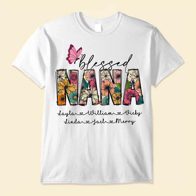 Floral Butterfly Blessed Nana Mom Little Kids Personalized Shirt LPL16APR24KL2
