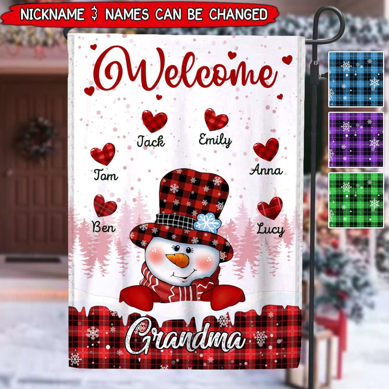 Discover Colorful Snowman Grandma Auntie Mom Welcome Sweet Heart Kids Personalized Flag