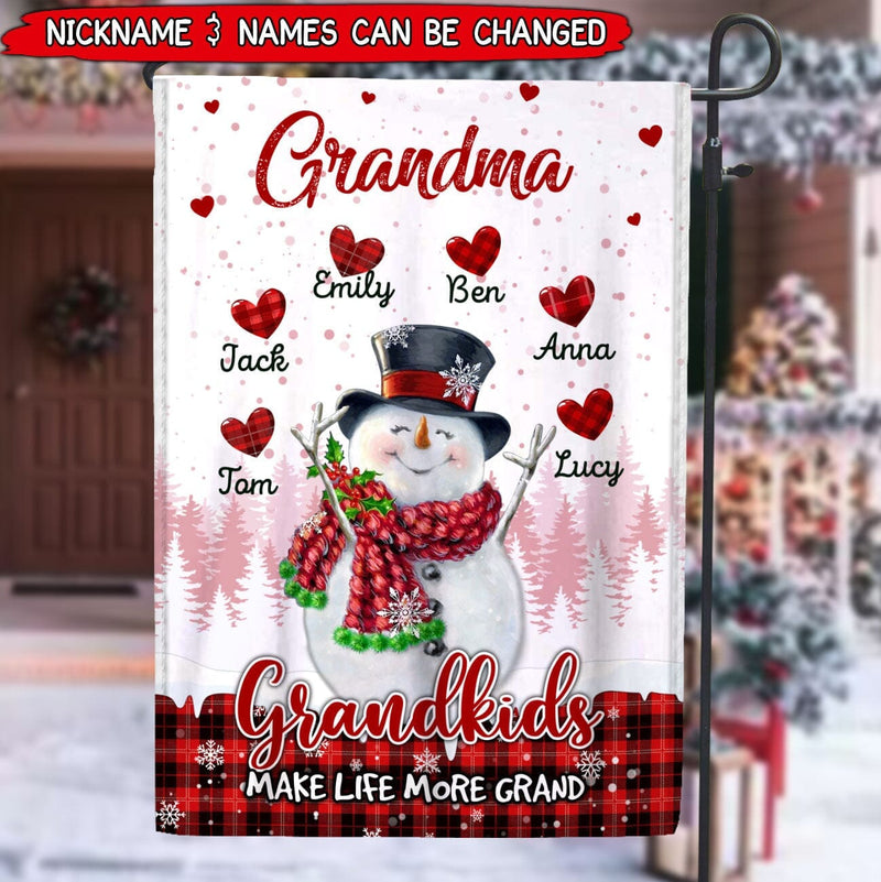 Discover Red Snowman Grandma Nana Abuela Sweet Heart Kids, Grandkids Make Life More Grand Personalized Flag