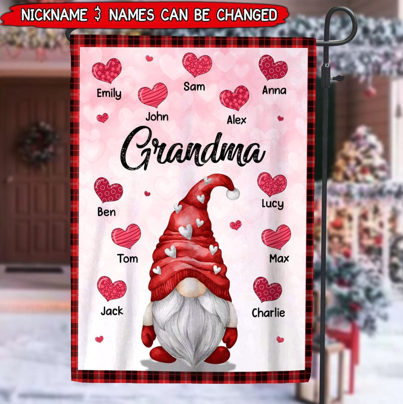 Discover Red Heart Gnome Grandma Mom Little Kids Personalized Flag