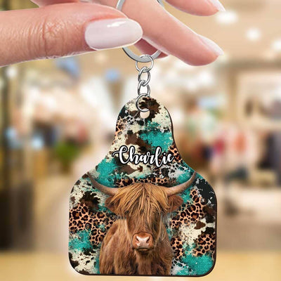 Cowhide Leopard Turquoise Glitter Love Cows Cattle Farn Highland Holstein Cow Personalized LPL17APR23TP3 Custom Wooden Keychain Humancustom - Unique Personalized Gifts