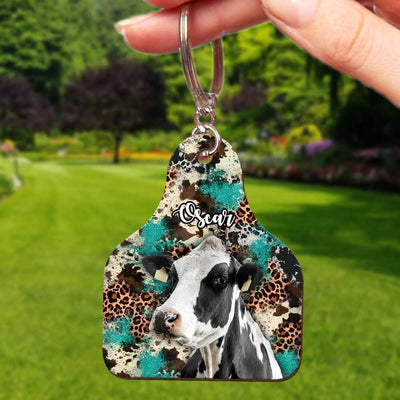 Cowhide Leopard Turquoise Glitter Love Cows Cattle Farn Highland Holstein Cow Personalized LPL17APR23TP3 Custom Wooden Keychain Humancustom - Unique Personalized Gifts