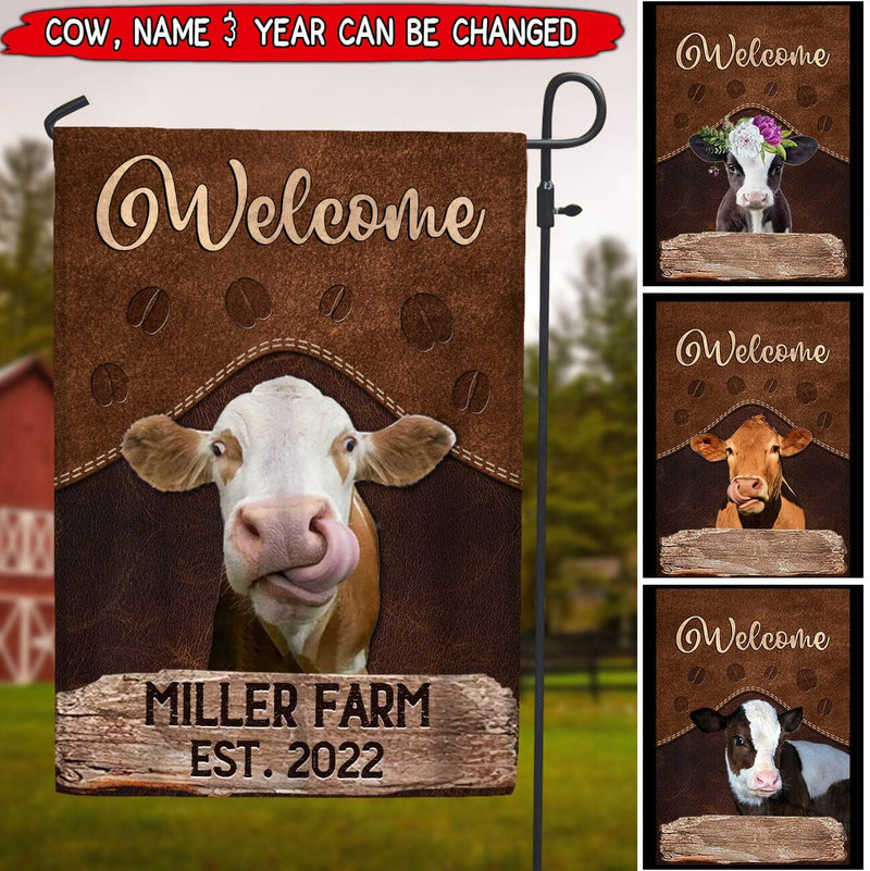 Discover Welcome Love Cows Cattle Custom Farm Name Est Year Personalized Flag