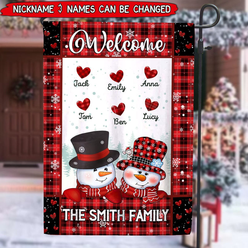 Discover Red Family Snowman Nana Papa Mom Dad's House Welcome Kids Personalized Flag
