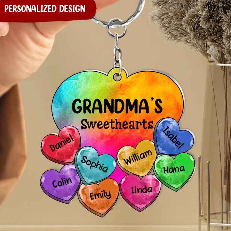 Discover Colorful Rainbow Heart Grandma Auntie Mom Sweet Heart Kids Personalized Acrylic Keychain
