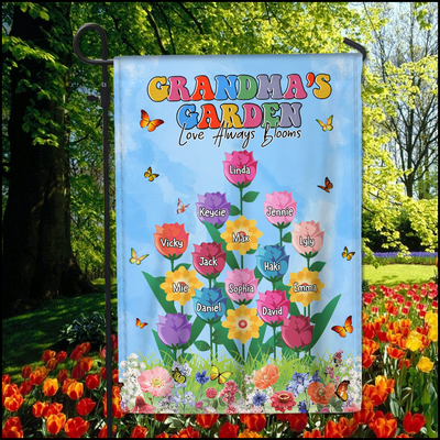 Colorful Mom Grandma's Garden Flower Kids, Love Always Blooms Personalized Garden Flag LPL17JAN24KL1