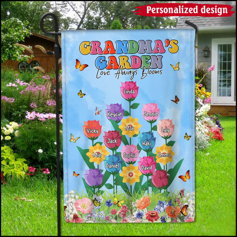 Discover Colorful Mom Grandma's Garden Flower Kids, Love Always Blooms Personalized Garden Flag