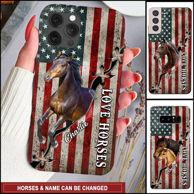 Love Horse Breeds American Flag Patriotic 4th of July Customized Phone Case LPL17MAY23NY1 Silicone Phone Case Humancustom - Unique Personalized Gifts Iphone iPhone 14