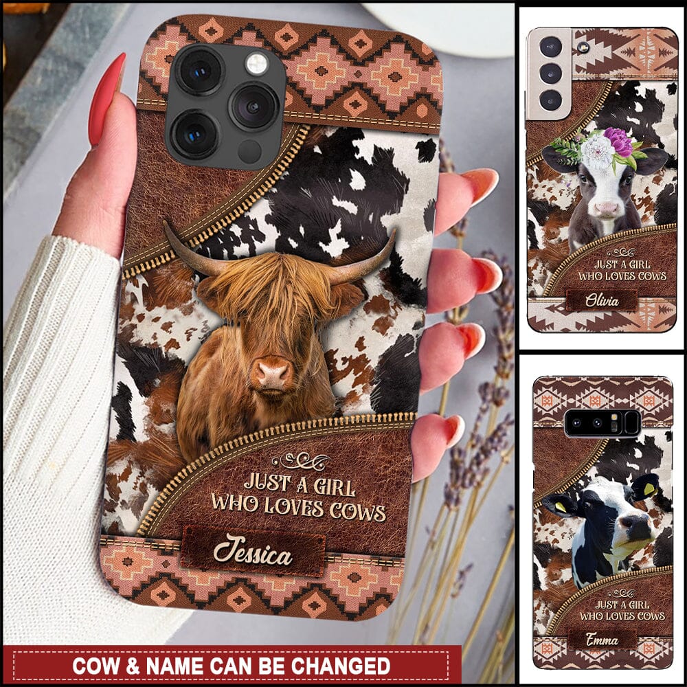 Love Cow Breeds Cattle Farm, Just A Girl Who Love Cows SouthWestern Leather Texture Personalized Phone Case LPL18DEC23NY1 Silicone Phone Case HumanCustom - Unique Personalized Gifts Made Just for You Iphone iPhone 15 